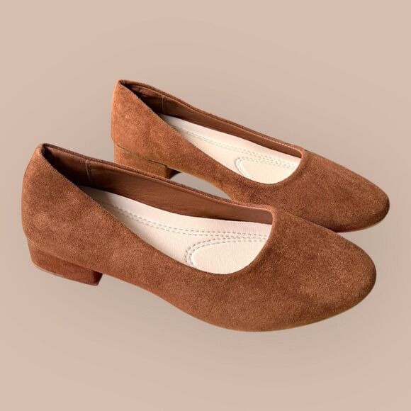 Shein Women's Size 7 38 Brown Faux Suede Heeled Slip On Loafers Pumps - Picture 1 of 9